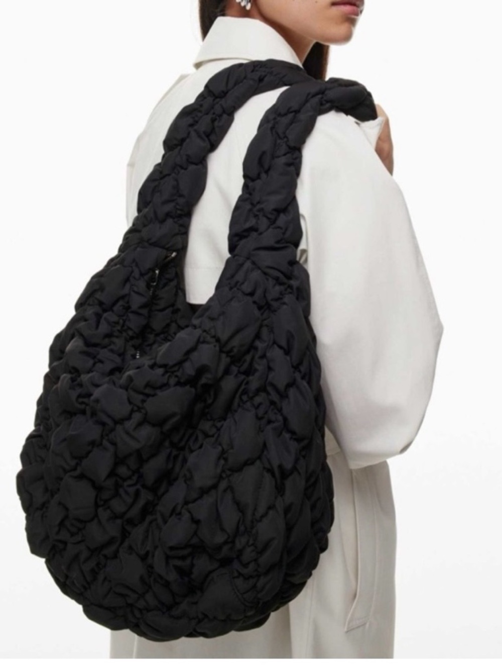 Aritzia Black Quilted Puffer Hobo Bag